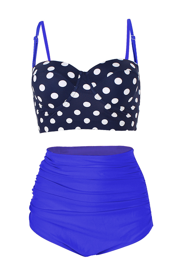 

Lovely Casual Dots Printed Blue Two-piece Swimwears