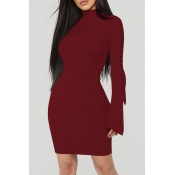 Lovely Casual Lace-up Wine Red Mini Dress
