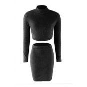 Lovely Casual Slim Black Two-piece Skirt Set