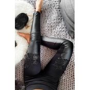 Lovely Trendy Patchwork Skinny Black PU Pants