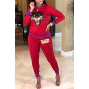 Lovely Casual Patchwork Red Two-piece Pants Set