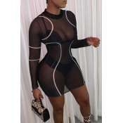 Lovely Sexy See-through Black Knee Length Dress (W