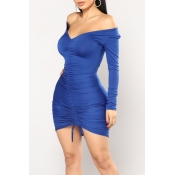 Lovely Trendy Lace-up Blue Mini Dress
