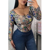 Lovely Casual Long Sleeves Printed Multicolor Body
