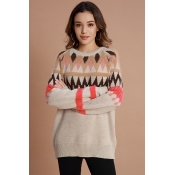 Lovely Casual Geometric Apricot Sweaters