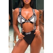 Lovely Chic Patchwork Black Two-piece Swimwear