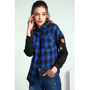 Lovely Casual Grids Printed Deep Blue Cotton Shirts