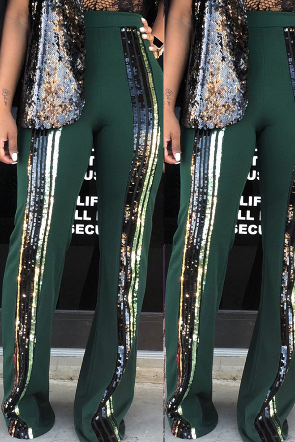 

Lovely Trendy Sequined Decorative Blackish Green Blending Pants