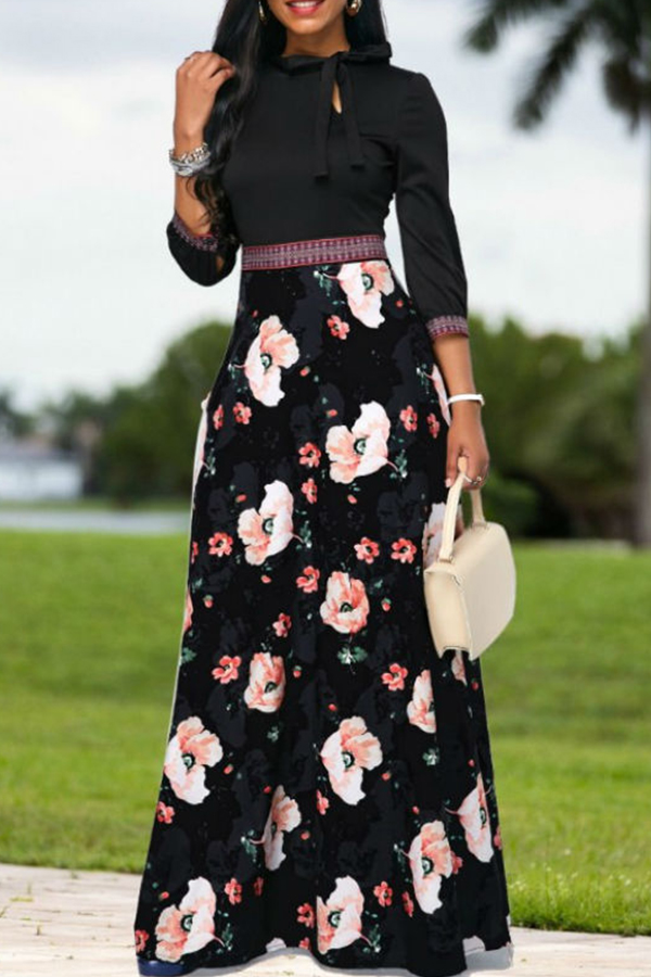 

Lovely Casual Floral Printed Black Floor Length Dress