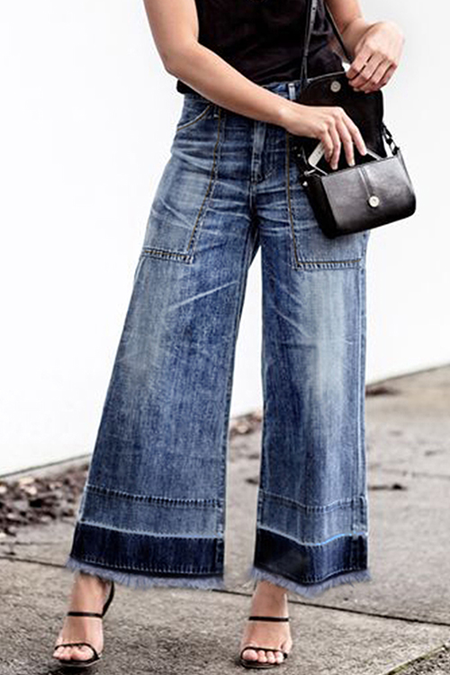 

Lovely Casual Patchwork Blue Denim Jeans