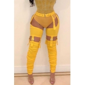 Lovely Trendy Hollowed-out Yellow Blending Pants