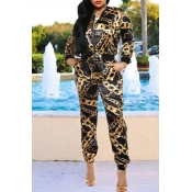 Lovely Trendy Printed Gold Two-piece Pants Set