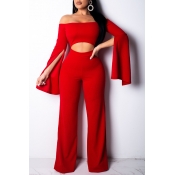 Lovely Trendy Hollowed-out Red One-piece Jumpsuit