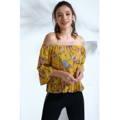 Lovely Bohemian Dew Shoulder Yellow Cotton Blends 