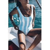 Lovely Striped Flounce Design One-piece Swimwear