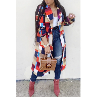 

LW Trendy Patchwork Red Trench Coats