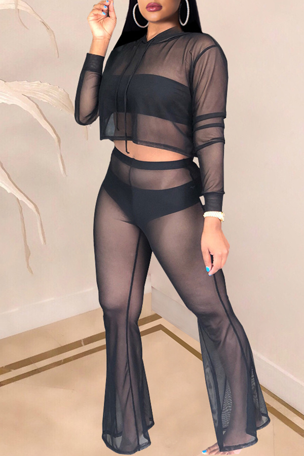 

Lovely Sexy See-through Black Two-piece Pants Set (Without Underwear