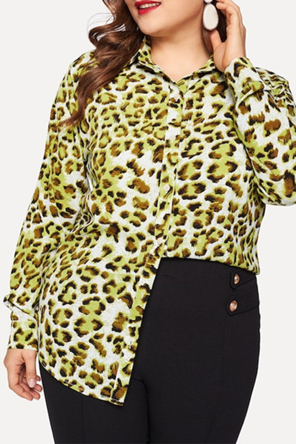 

Lovely Trendy Long Sleeves Loose Leopard Blouses