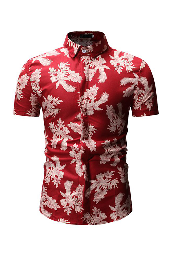 

Lovely Trendy Floral Printed Red Cotton Shirts
