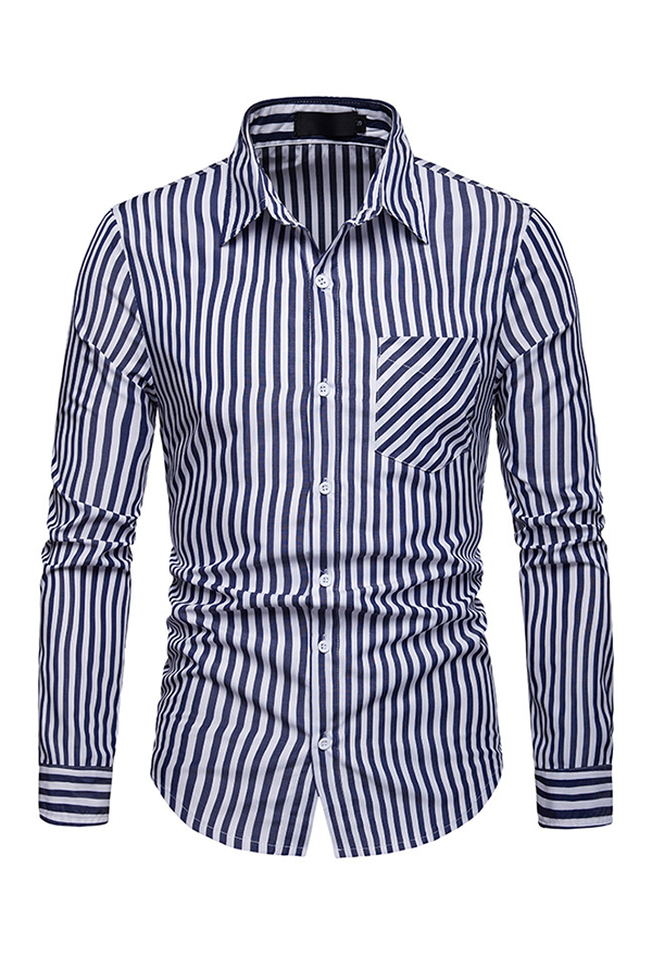 

Lovely Trendy Striped Navy Blue Cotton Shirts