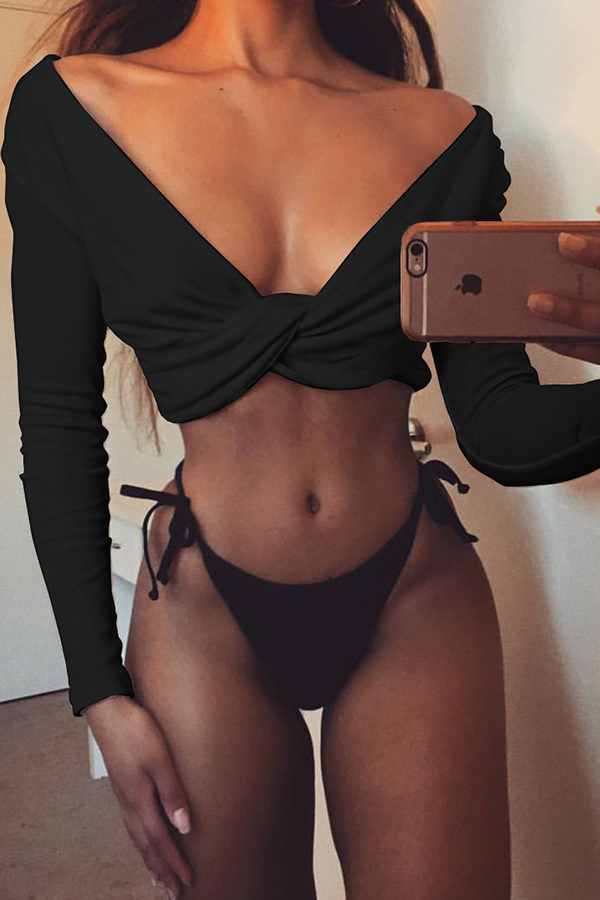 

Lovely Sexy Long Sleeves Black Blouses
