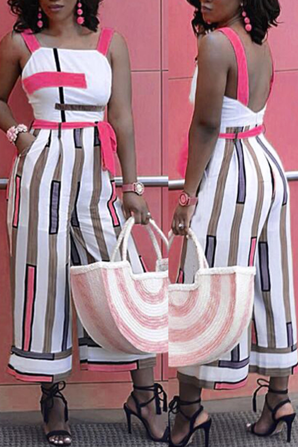 

Lovely Chic Striped Loose Rose Red One-piece Jumpsuit