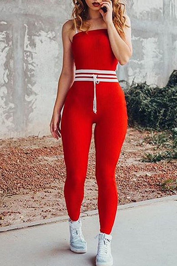 

Lovely Chic Dew Shoulder Skinny Red One-piece Jumpsuit