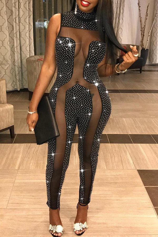 

Lovely Sexy See-through Black One-piece Jumpsuit