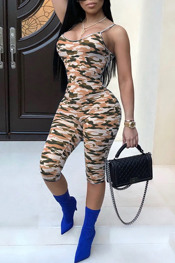 

Lovely Sexy Camouflage Printed Yellow One-piece Rompers