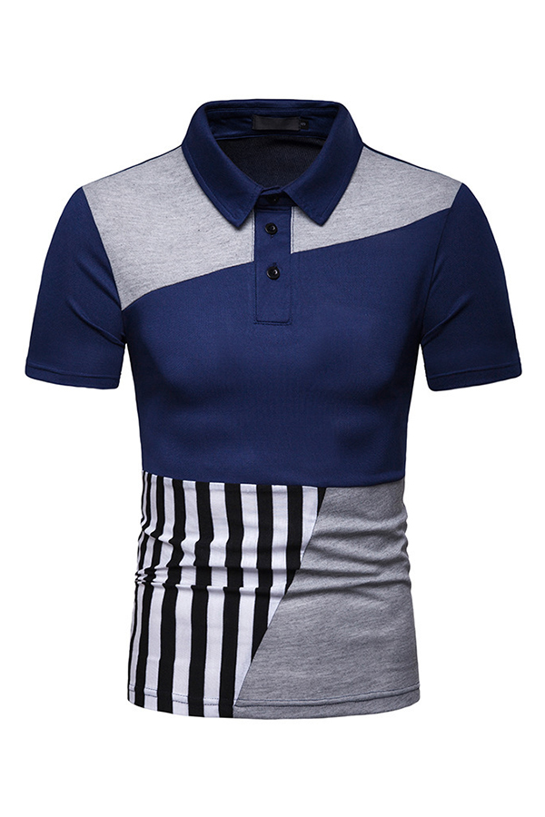 

Lovely Work Patchwork Navy Blue Cotton Polo Shirts