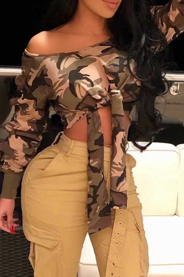 

Lovely Casual Camouflage Printed Blouses