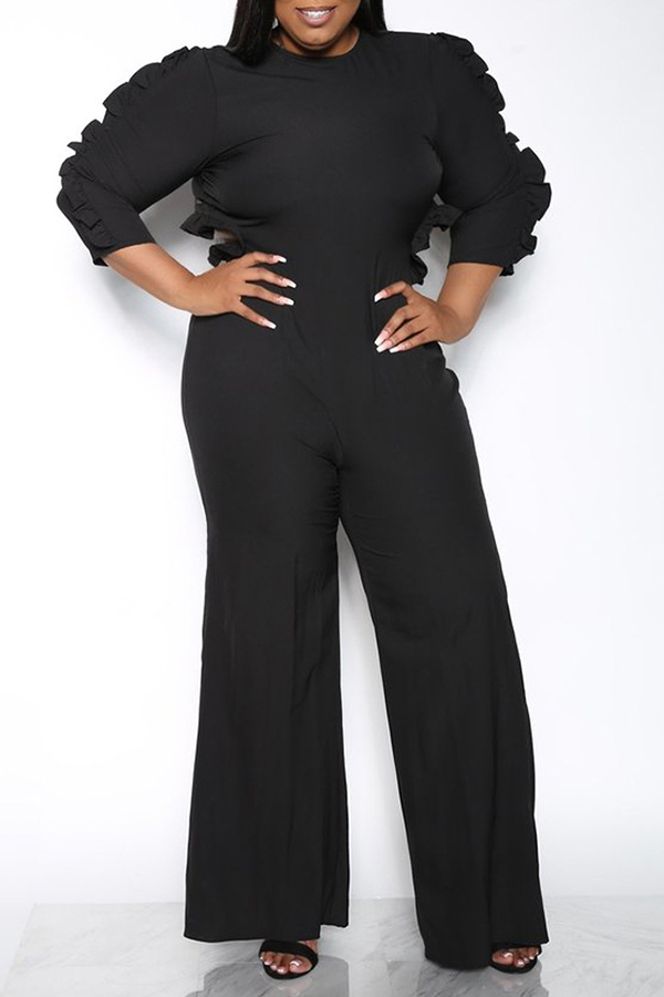 

Lovely Casual Flounce Design Black One-piece Jumpsuit
