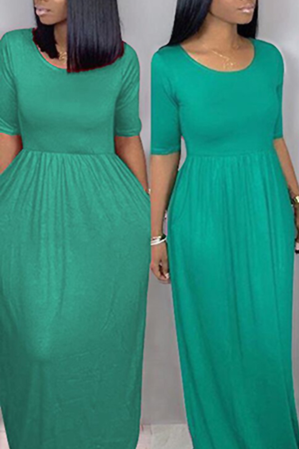 

Lovely Casual Loose Acid Blue Blending Floor Length Dress