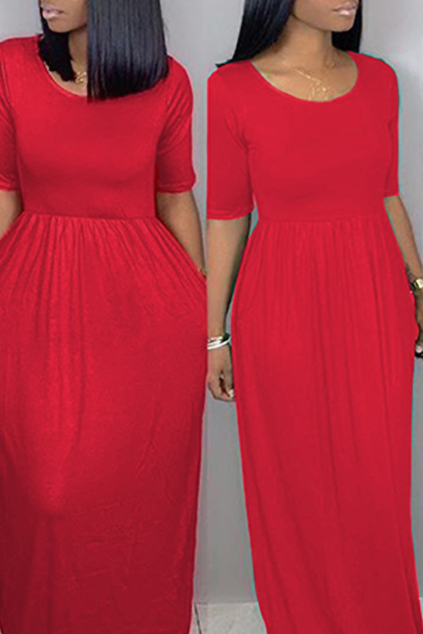 

Lovely Casual Loose Red Blending Floor Length Dress