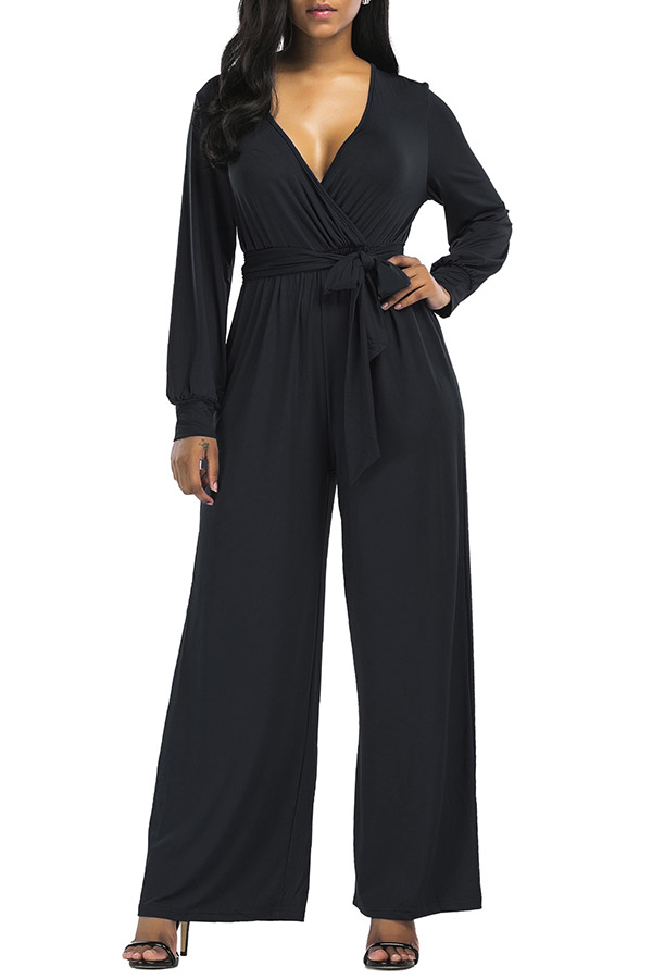 

Lovely Trendy Loose Black One-piece Jumpsuit(With Belt)