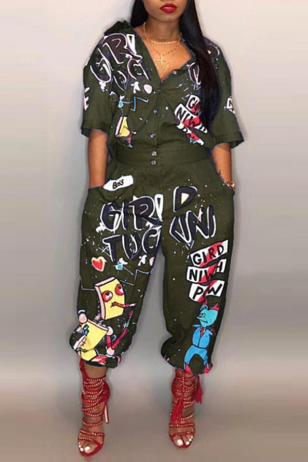 Lovely Casual Printed Green One-piece Jumpsuit