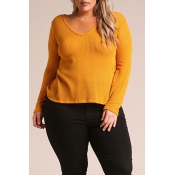 Lovely Casual Long Sleeves Loose Yellow T-shirt