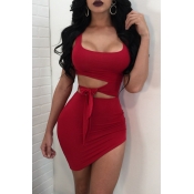 Lovely Sexy Hollowed-out Red Mini Dress