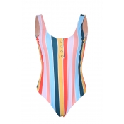 Lovely Sexy Striped Multicolor One-piece Swimwears