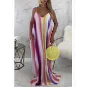 Lovely Sweet Striped Loose Pink Ankle Length Dress