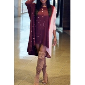 Lovely Casual Asymmetrical Wine Red Blending Knee 