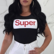 Lovely Casual Letters Printed Black Cotton T-shirt