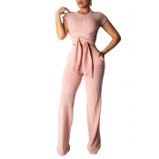 Lovely Trendy Knot Design Apricot Two-piece Pants 