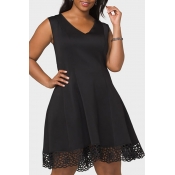 Lovely Trendy Patchwork Black Knee Length Dress