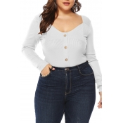 Lovely Casual Buttons Decorative White Bodysuit