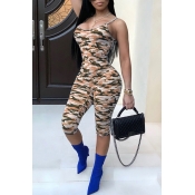 Lovely Sexy Camouflage Printed Yellow One-piece Ro