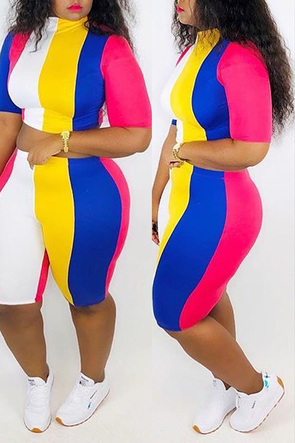 Lovely Trendy Striped Multicolor Two-piece Shorts Set