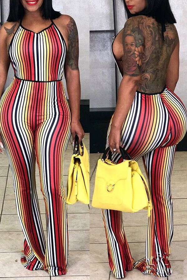 

Lovely Trendy Backless Multicolor Knitting One-piece Jumpsuit, Multi