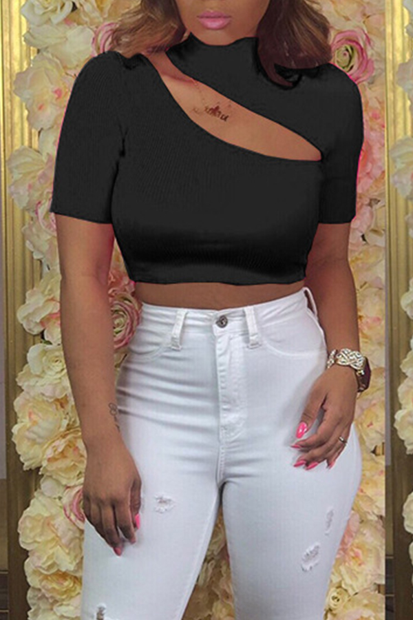 

Lovely Casual Hollowed-out Black Blending T-shirt