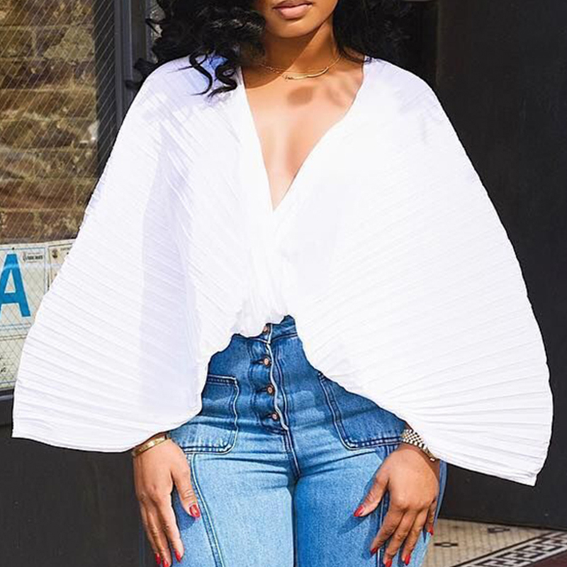 Lovely Casual Batwing Sleeve Loose White Chiffon Blouses